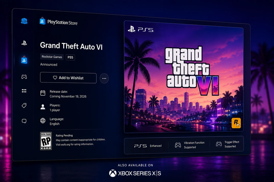Grand Theft Auto VI PlayStation Store page with official release date and platform availability